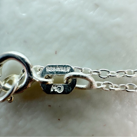 Italy 925 Sterling Silver Blue Topaz CZ Plumeria Flower Necklace 18” - Picture 3 of 8